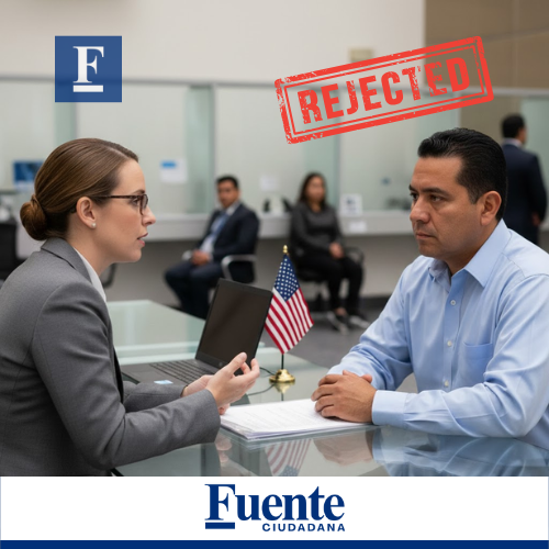 Solicitante frente a un oficial consular durante entrevista para visa americana
